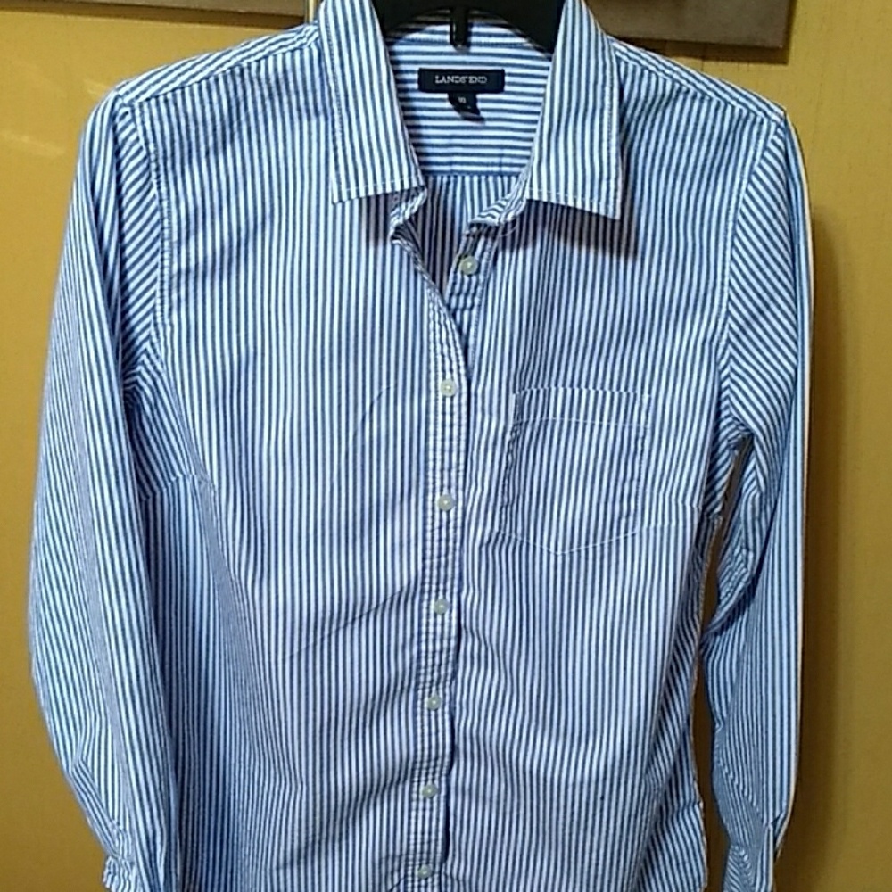 Land's End Vertical blue striped shirt